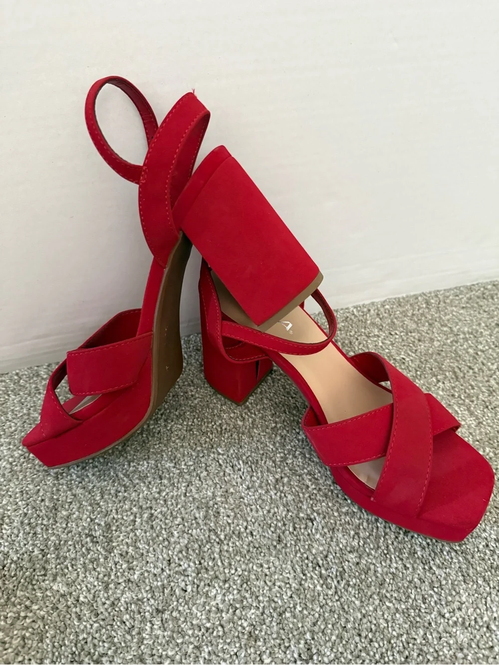 Soda Red Suede Platform Block Heel Sandals